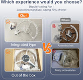 Comparison chart of Depuley ceiling fan installation process with integrated type and assembly hell.